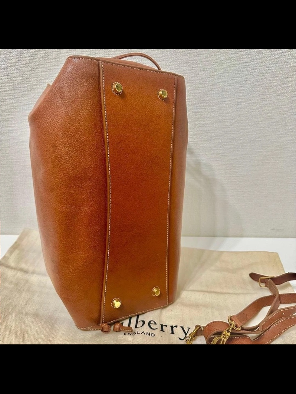 Mulberry Brown Leather Braided-Handle Satchel with Gold Hardware - Picture 5 of 16